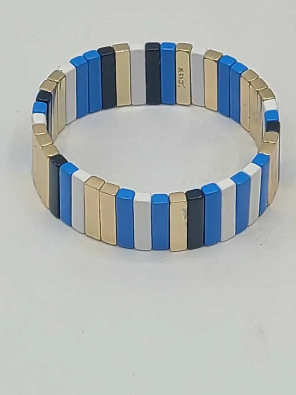 J Crew Enamel Stretch Bracelet Blue White Gold